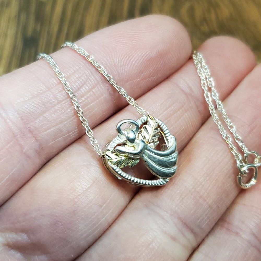 20 Inch 925 Sterling Silver Angel With 12K Gold Leaf Accents Necklace - Picture 3 of 7